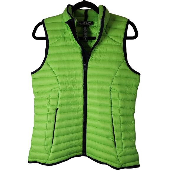LRL Lauren Active Womens Puffer Vest Size Small Bright Neon Green Retro Preppy - Picture 1 of 8